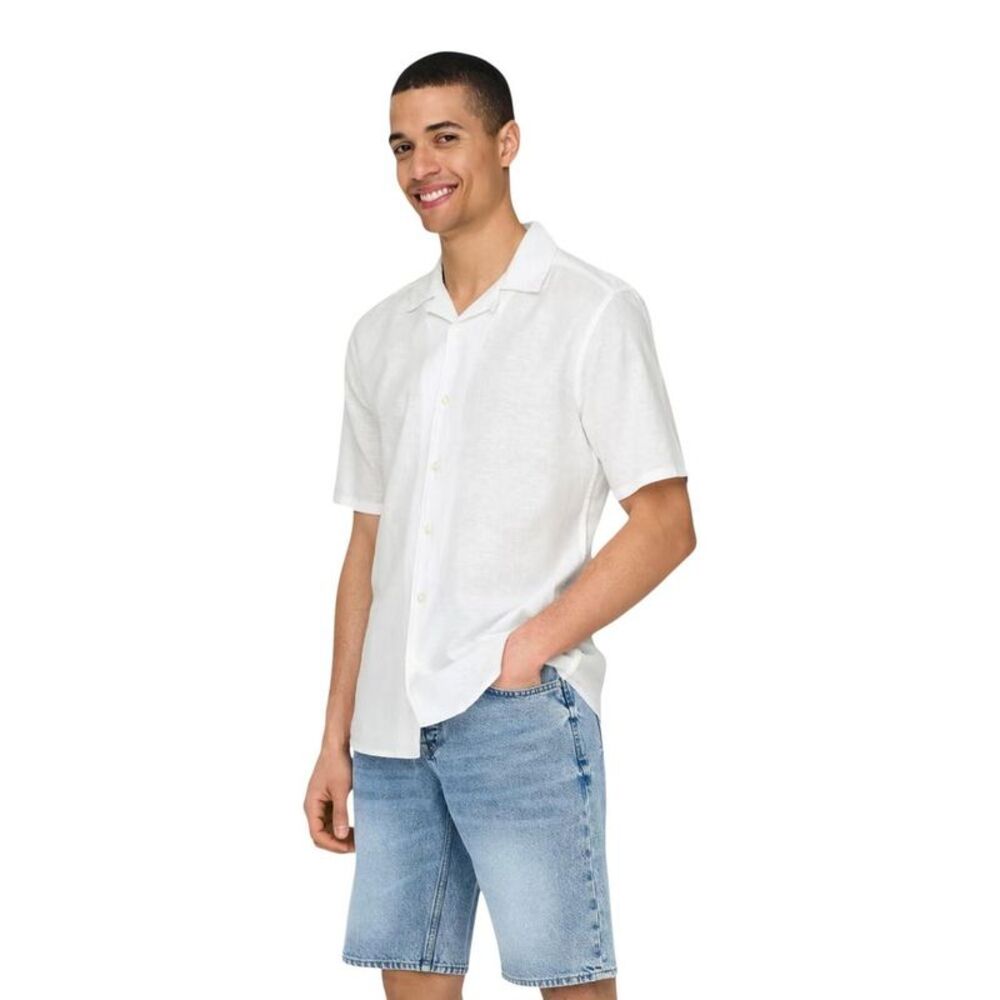 Only & Sons White Linen Shortsleeve Men's Shirt